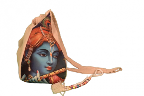 Black Krishna in Front with Mahamantra in Back Japa Bead Bag (Embroidered)